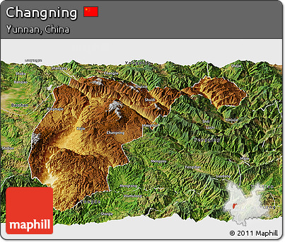 Physical Panoramic Map of Changning, satellite outside