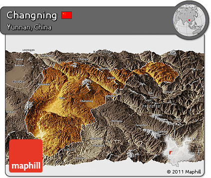 Physical Panoramic Map of Changning, semi-desaturated