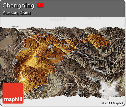 Physical Panoramic Map of Changning, semi-desaturated