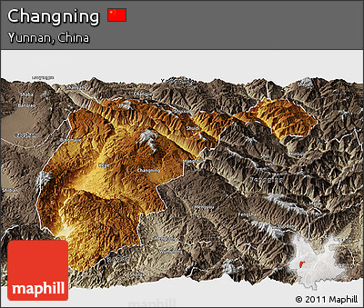 Physical Panoramic Map of Changning, semi-desaturated