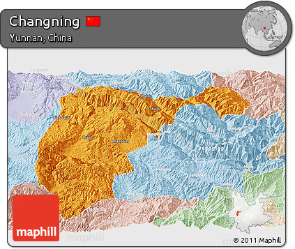 Political Panoramic Map of Changning, lighten