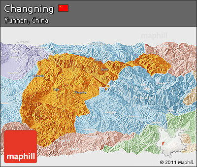 Political Panoramic Map of Changning, lighten