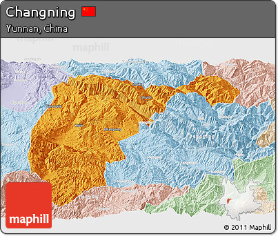 Political Panoramic Map of Changning, lighten