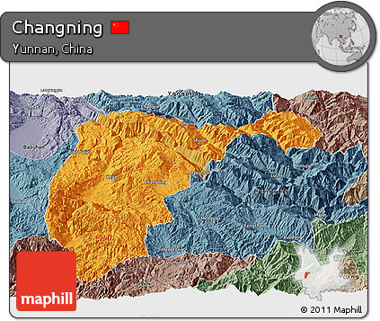 Political Panoramic Map of Changning, semi-desaturated