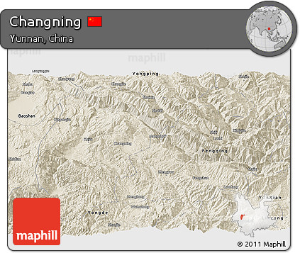 Shaded Relief Panoramic Map of Changning