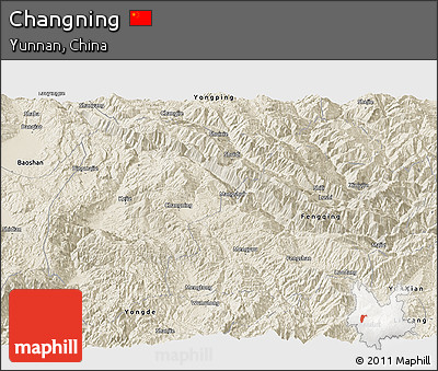 Shaded Relief Panoramic Map of Changning