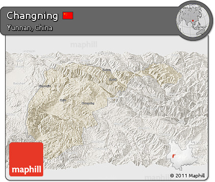 Shaded Relief Panoramic Map of Changning, lighten