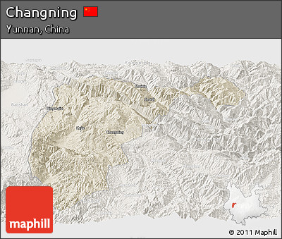 Shaded Relief Panoramic Map of Changning, lighten