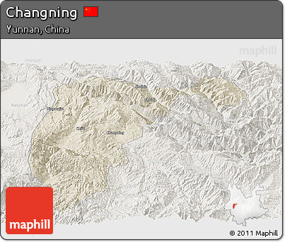 Shaded Relief Panoramic Map of Changning, lighten