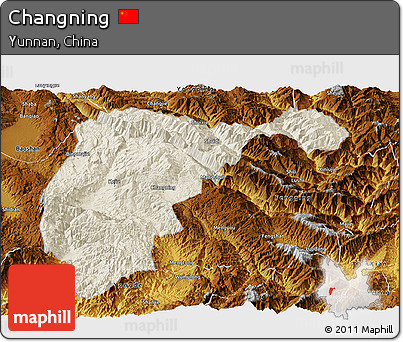 Shaded Relief Panoramic Map of Changning, physical outside