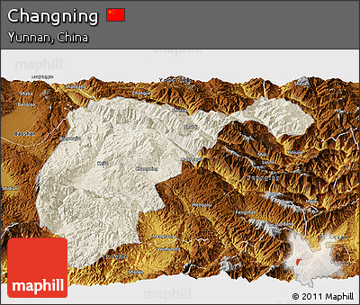 Shaded Relief Panoramic Map of Changning, physical outside
