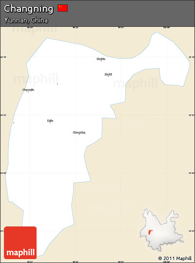 Classic Style Simple Map of Changning, single color outside