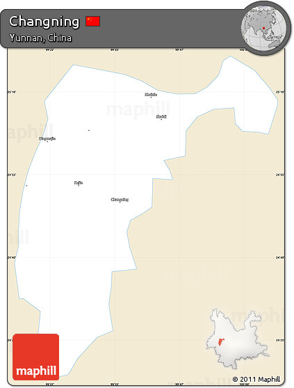 Classic Style Simple Map of Changning, single color outside