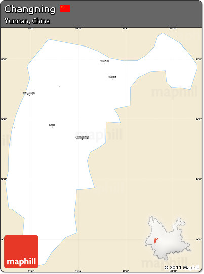 Classic Style Simple Map of Changning, single color outside