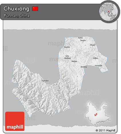 Gray 3D Map of Chuxiong, single color outside