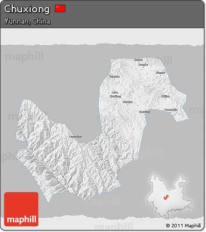 Gray 3D Map of Chuxiong, single color outside