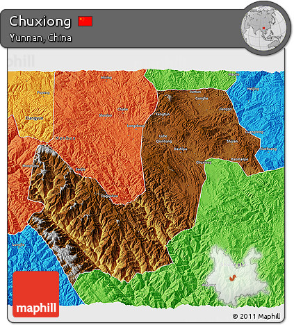 Physical 3D Map of Chuxiong, political outside