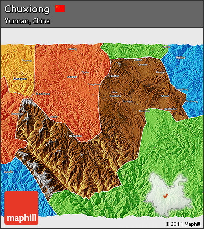Physical 3D Map of Chuxiong, political outside