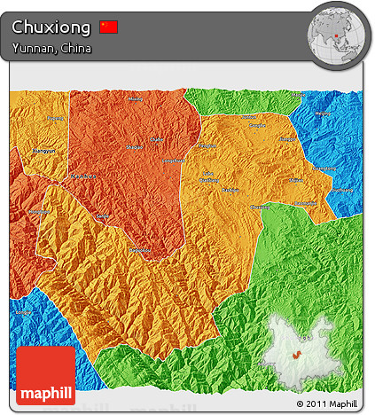Political 3D Map of Chuxiong