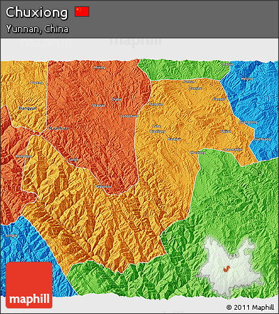 Political 3D Map of Chuxiong