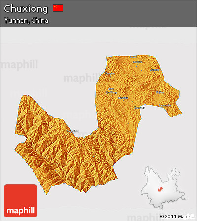 Political 3D Map of Chuxiong, single color outside