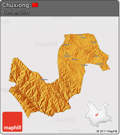 Political 3D Map of Chuxiong, single color outside