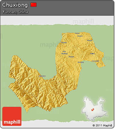 Savanna Style 3D Map of Chuxiong, single color outside