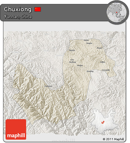 Shaded Relief 3D Map of Chuxiong, lighten