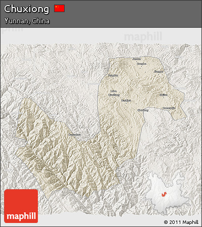 Shaded Relief 3D Map of Chuxiong, lighten
