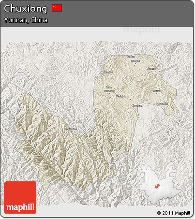 Shaded Relief 3D Map of Chuxiong, lighten