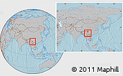 Gray Location Map of Chuxiong, within the entire country, hill shading