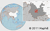 Gray Location Map of Chuxiong, highlighted country, highlighted parent region, hill shading