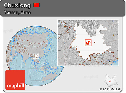 Gray Location Map of Chuxiong, highlighted parent region, hill shading
