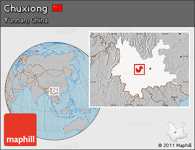Gray Location Map of Chuxiong, highlighted parent region, hill shading