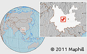 Gray Location Map of Chuxiong, highlighted parent region, hill shading