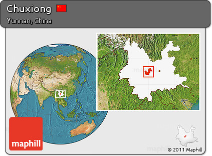 Satellite Location Map of Chuxiong, highlighted parent region