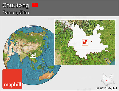 Satellite Location Map of Chuxiong, highlighted parent region