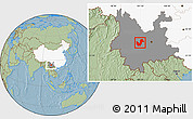 Savanna Style Location Map of Chuxiong, highlighted country, highlighted parent region, hill shading