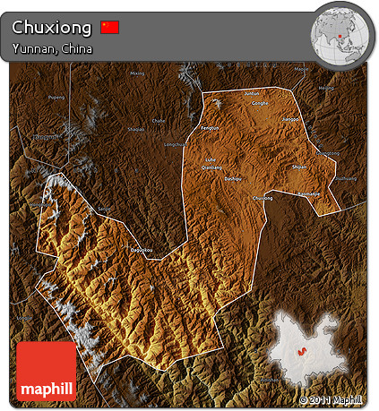 Physical Map of Chuxiong, darken
