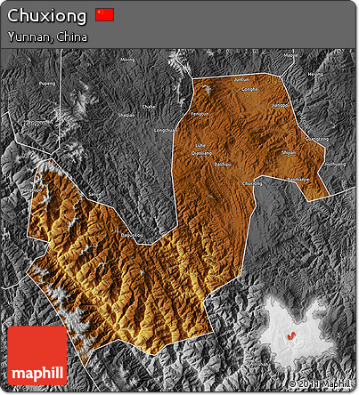 Physical Map of Chuxiong, desaturated