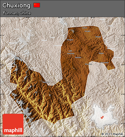 Physical Map of Chuxiong, lighten