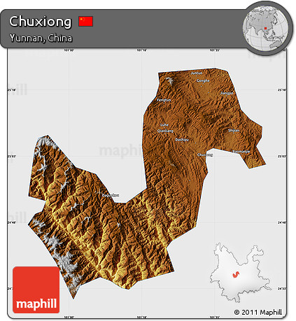 Physical Map of Chuxiong, single color outside