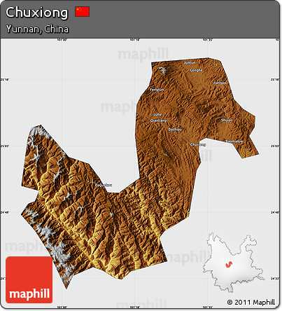 Physical Map of Chuxiong, single color outside