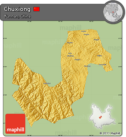 Savanna Style Map of Chuxiong, single color outside