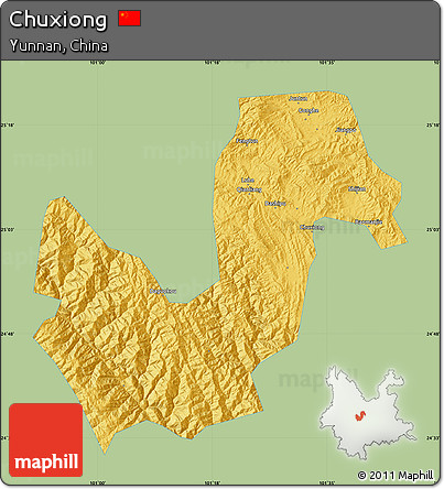 Savanna Style Map of Chuxiong, single color outside