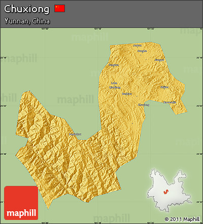 Savanna Style Map of Chuxiong, single color outside