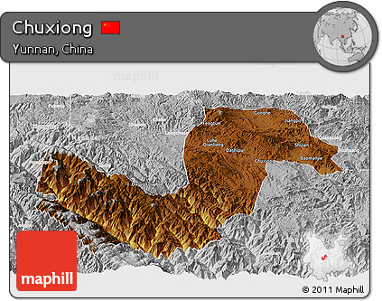 Physical Panoramic Map of Chuxiong, lighten, desaturated