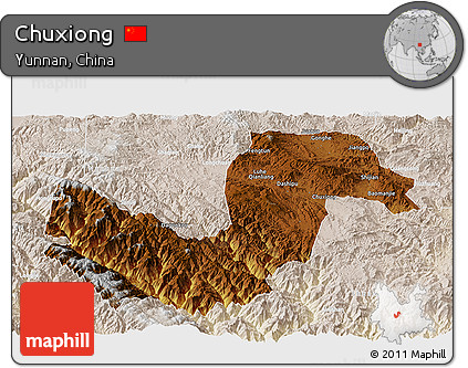 Physical Panoramic Map of Chuxiong, lighten