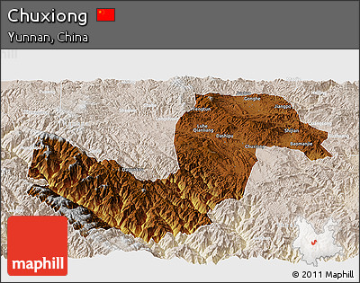 Physical Panoramic Map of Chuxiong, lighten