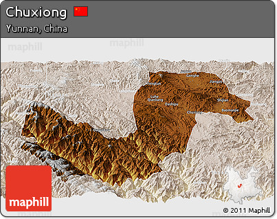 Physical Panoramic Map of Chuxiong, lighten
